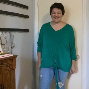 Green V-neck Tie Top